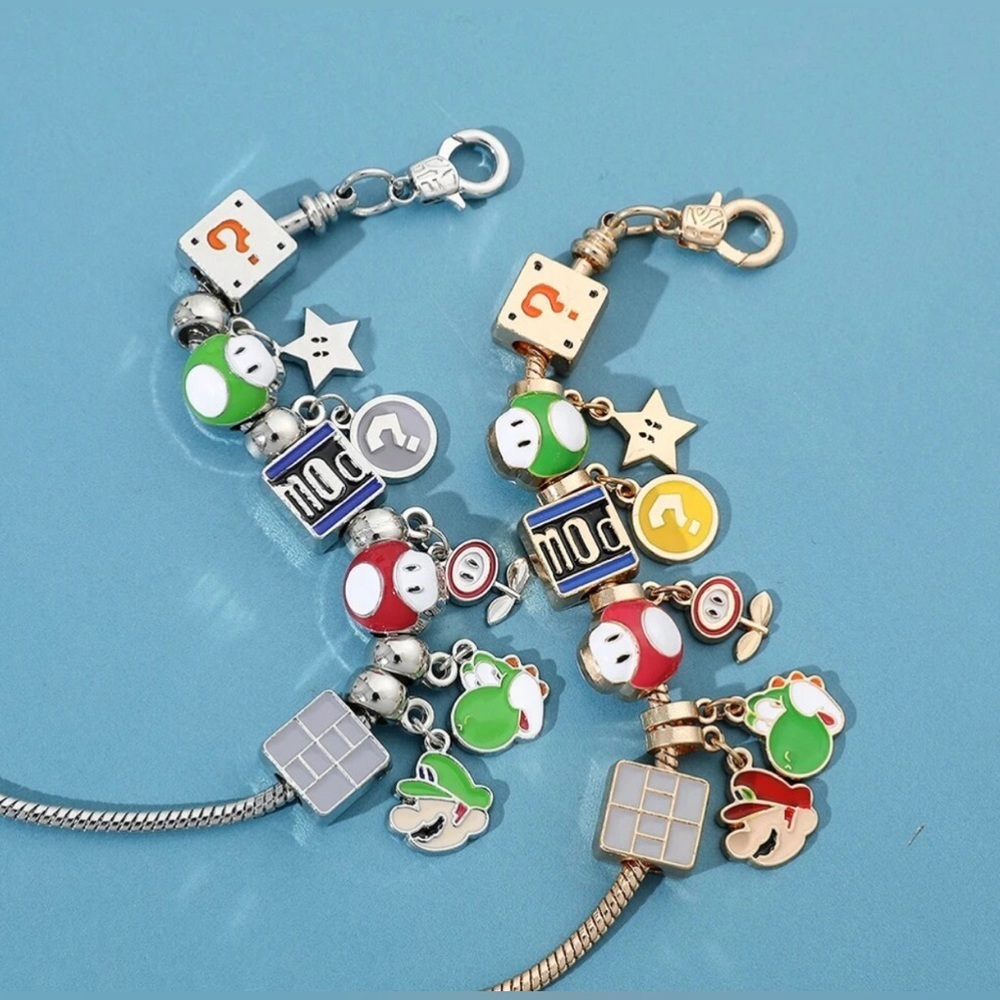Silver Plated Super Mario Bros Nintendo Themed Charm Bracelet - Picture 2 of 6